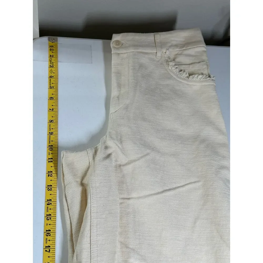 Arje Jeans Women 6 Antique Ivory Wide Leg Crop Boho Festival 100% Cotton Italian